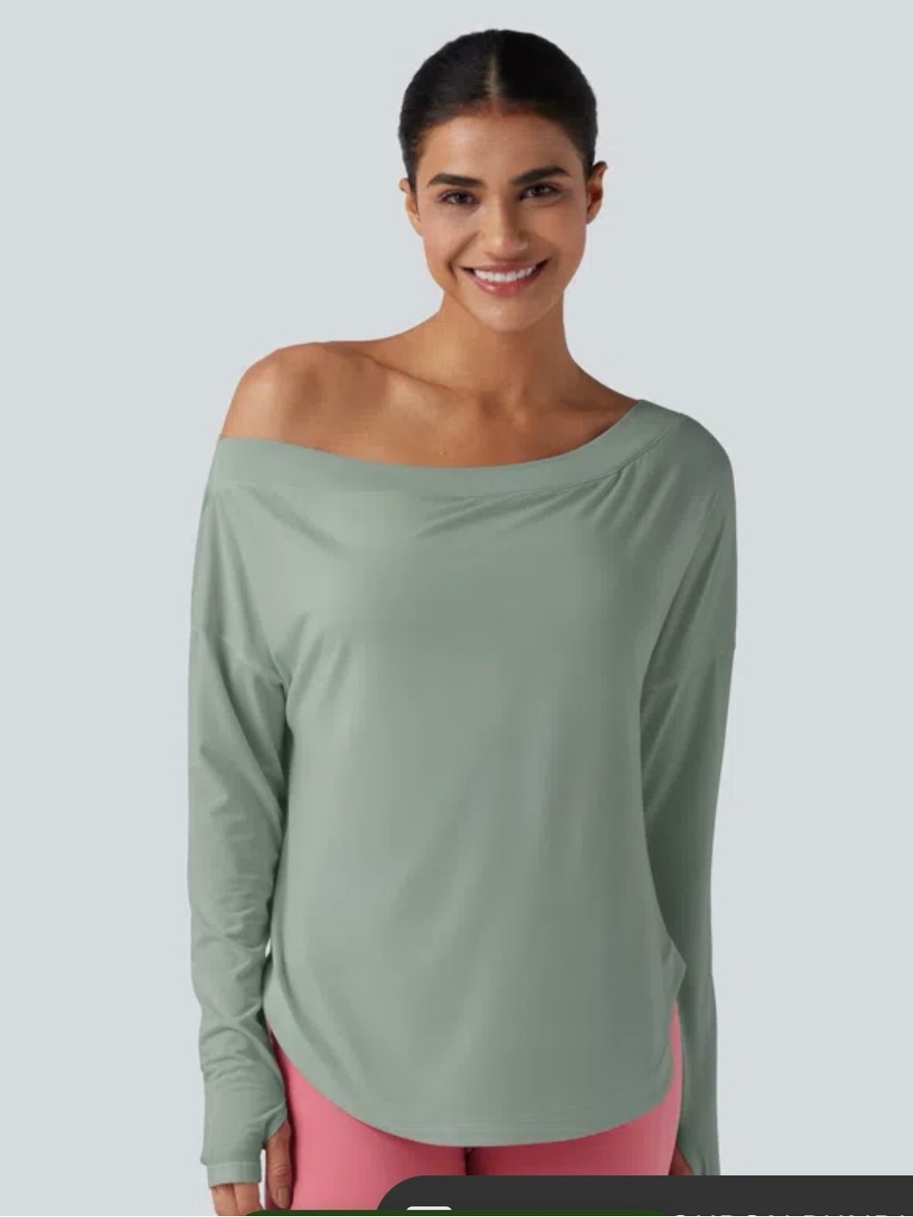 Halara Off-Shoulder Sage Green Long-Sleeve Women's Top